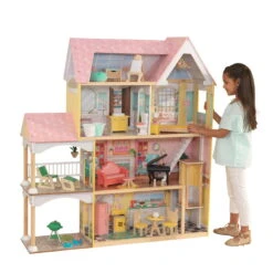 KidKraft Lola Mansion Wooden Dollhouse, Over 4 Feet Tall, Lights & Sounds, 30 Pieces