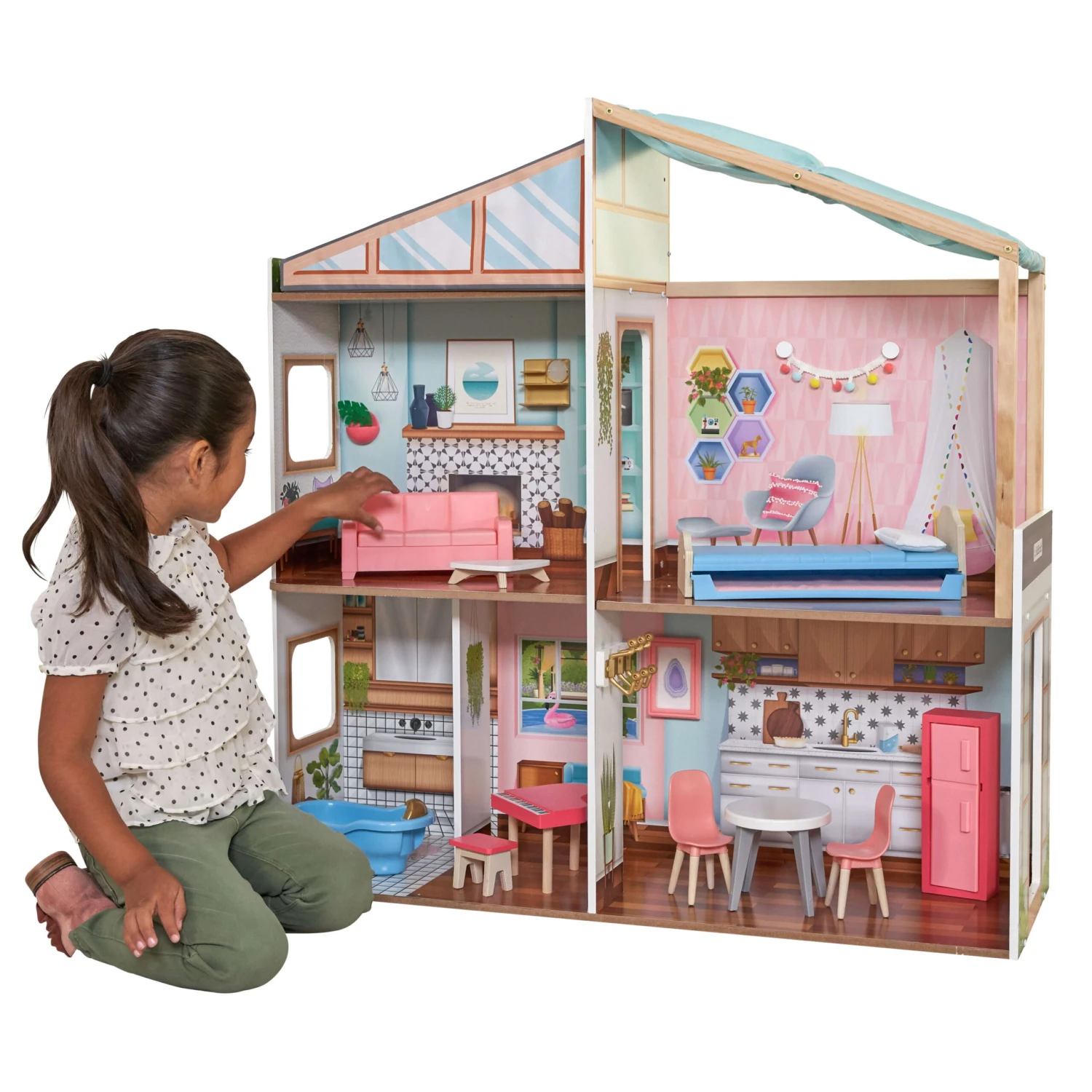 KidKraft Designed By Me™: Magnetic Makeover Wooden Dollhouse With Accessories