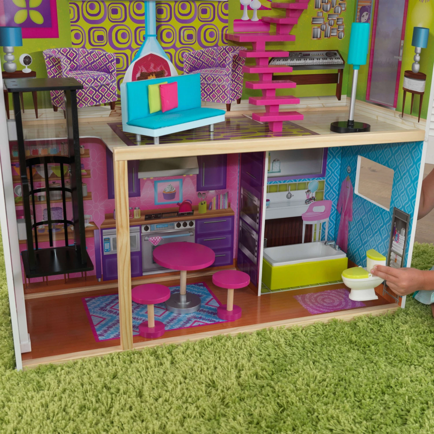KidKraft Super Model Wooden Dollhouse With Elevator And 11 Accessories - Image 8