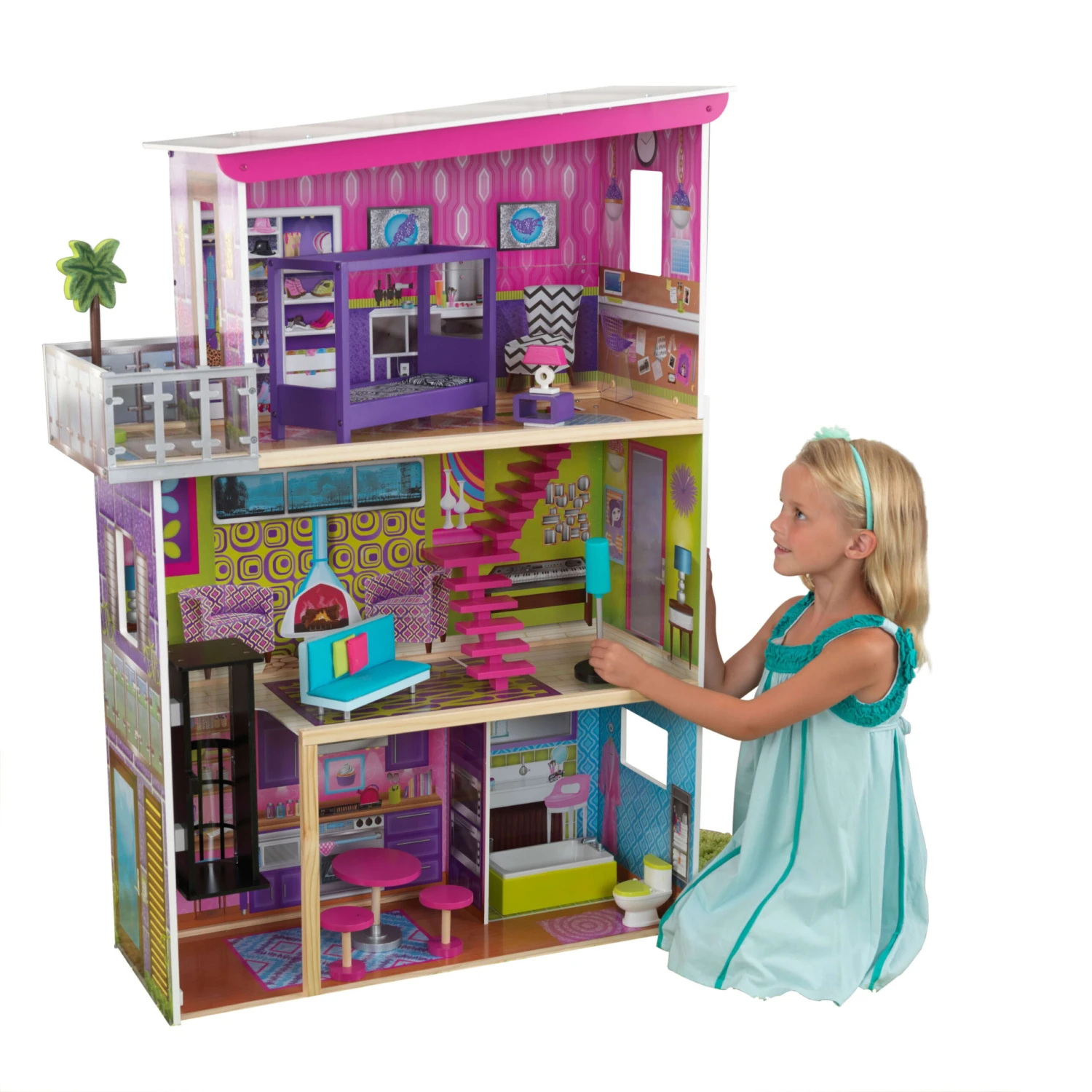 KidKraft Super Model Wooden Dollhouse With Elevator And 11 Accessories