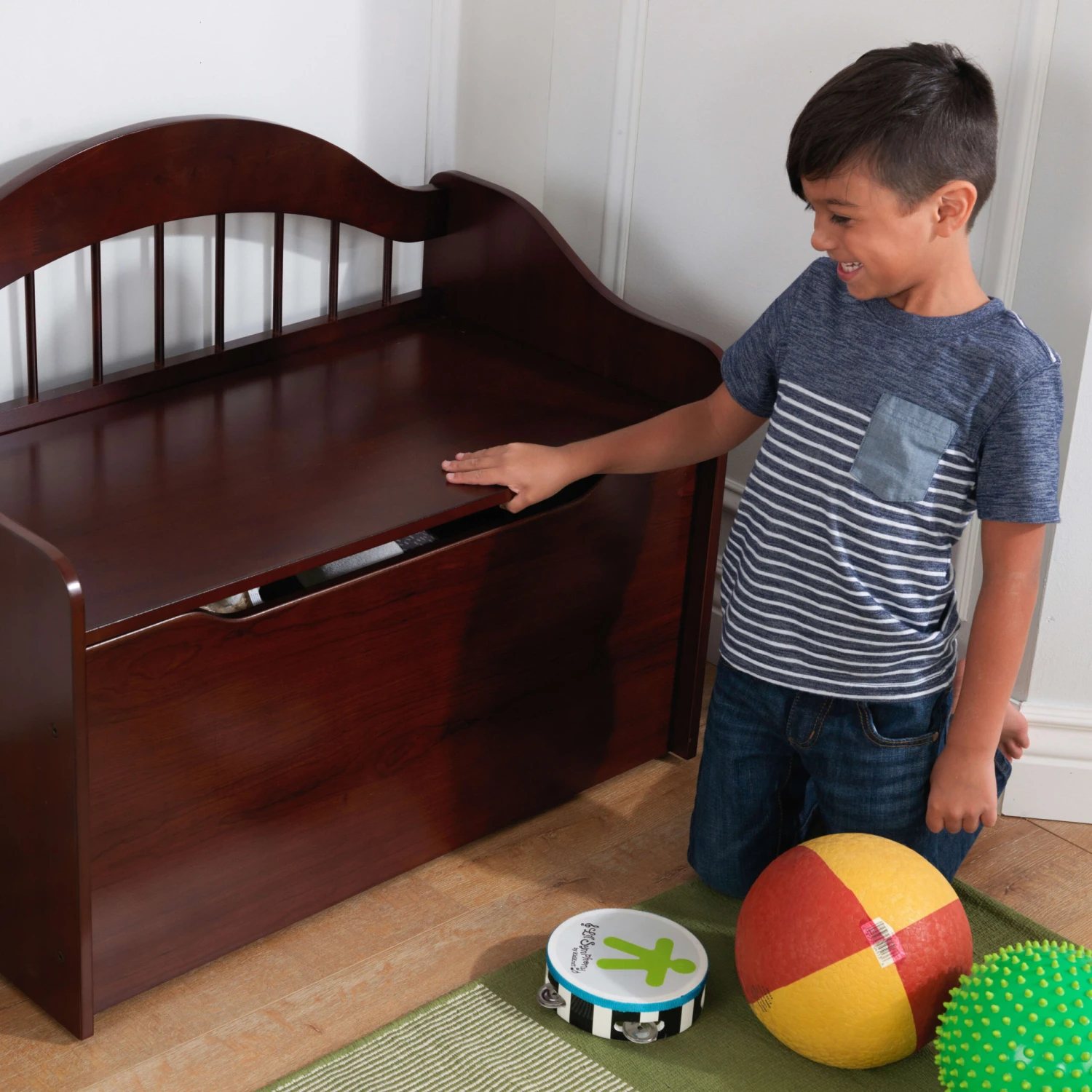 KidKraft Limited Edition Wooden Toy Box And Bench With Handles, Espresso - Image 6