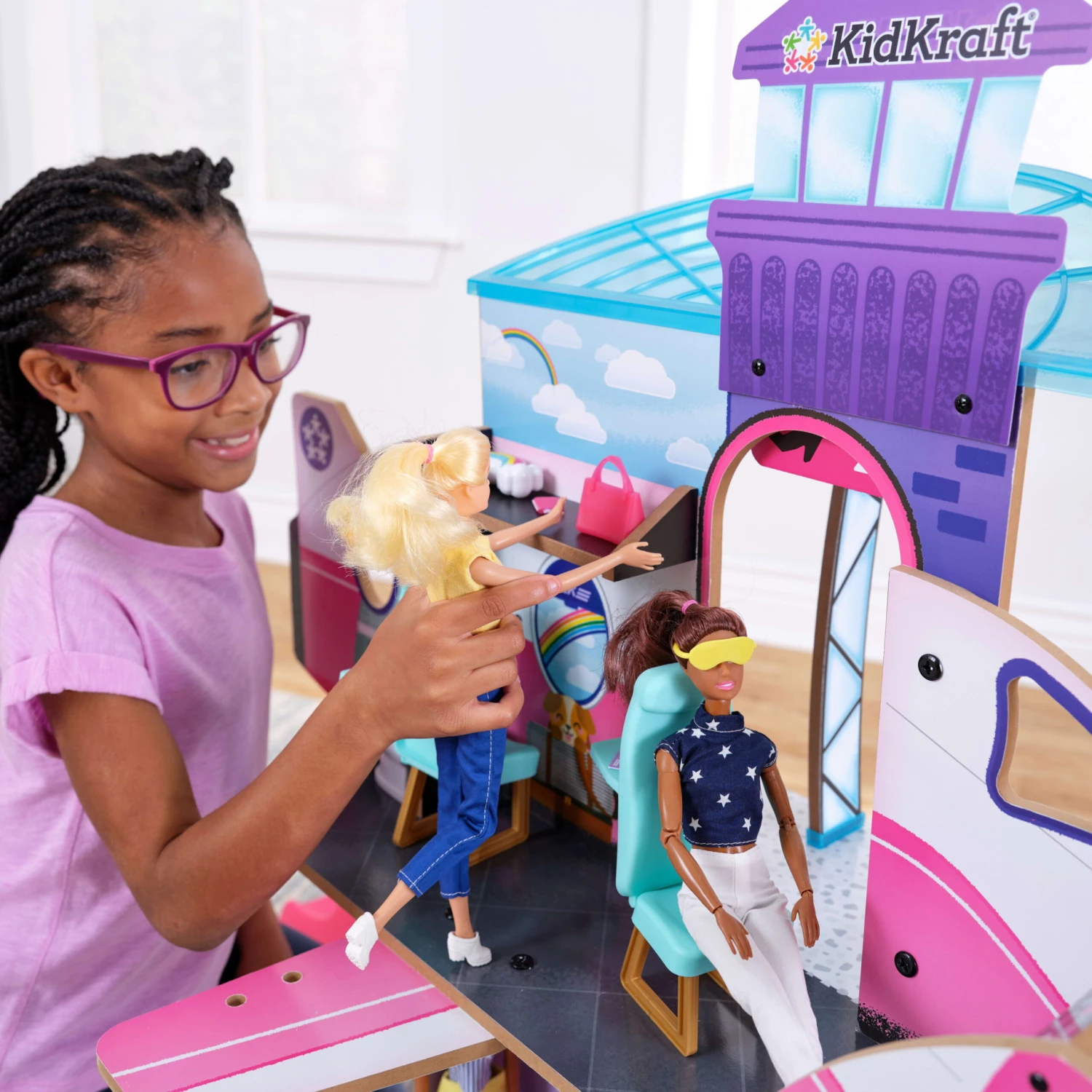 KidKraft Luxe Life 2-in-1 Wooden Airport & Jet Plane Doll Play Set - Image 4