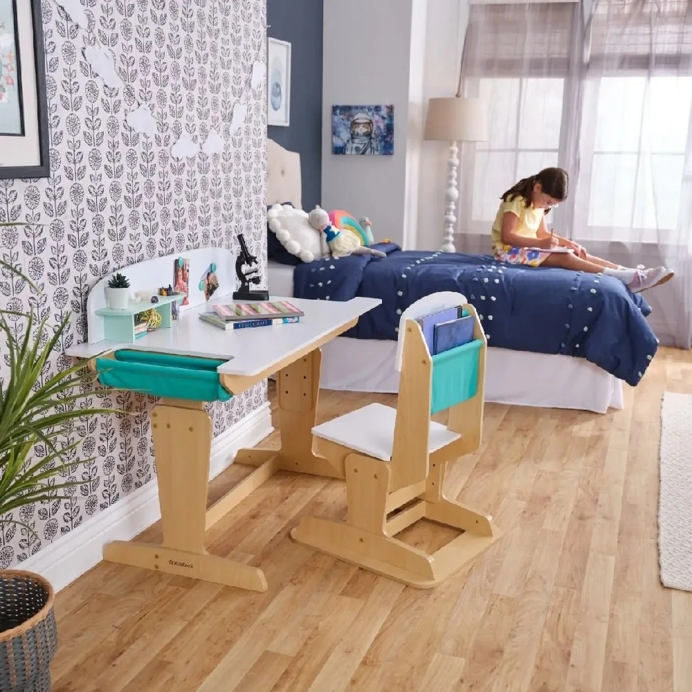 Kidkraft Grow Together™ Pocket Adjustable Desk With Hutch And Chair - Natural - Image 9