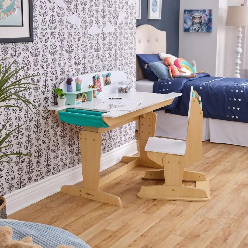 Kidkraft Grow Together™ Pocket Adjustable Desk With Hutch And Chair - Natural