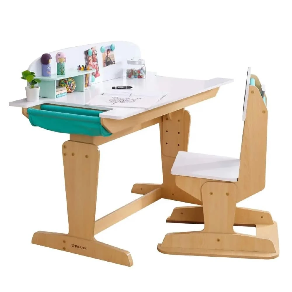 Kidkraft Grow Together™ Pocket Adjustable Desk With Hutch And Chair - Natural - Image 2