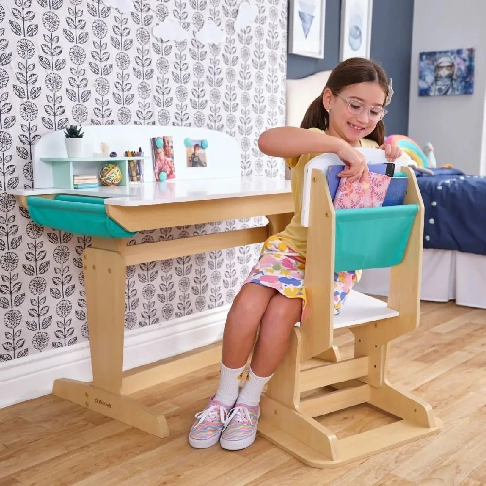 Kidkraft Grow Together™ Pocket Adjustable Desk With Hutch And Chair - Natural - Image 7