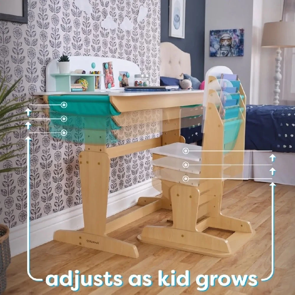 Kidkraft Grow Together™ Pocket Adjustable Desk With Hutch And Chair - Natural - Image 3