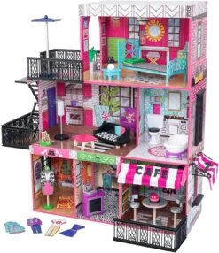 KidKraft Brooklyn’s Loft Wooden Dollhouse With 25-Piece Accessory Set, Lights And Sounds, Gift For Ages 3+