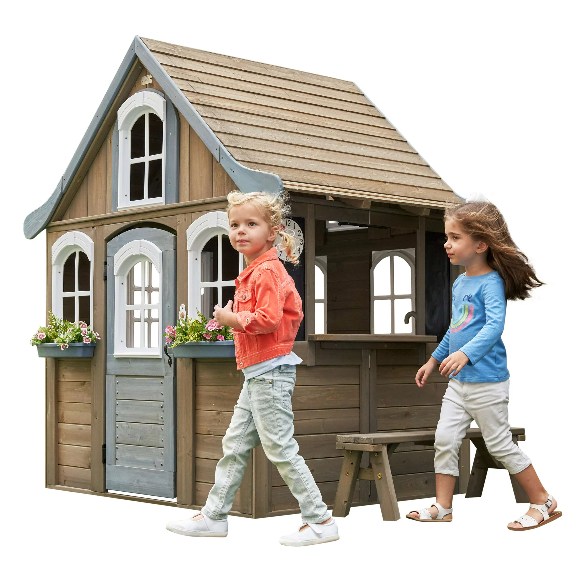 KidKraft Forestview II Wooden Outdoor Playhouse With Ringing Doorbell, Bench And Kitchen