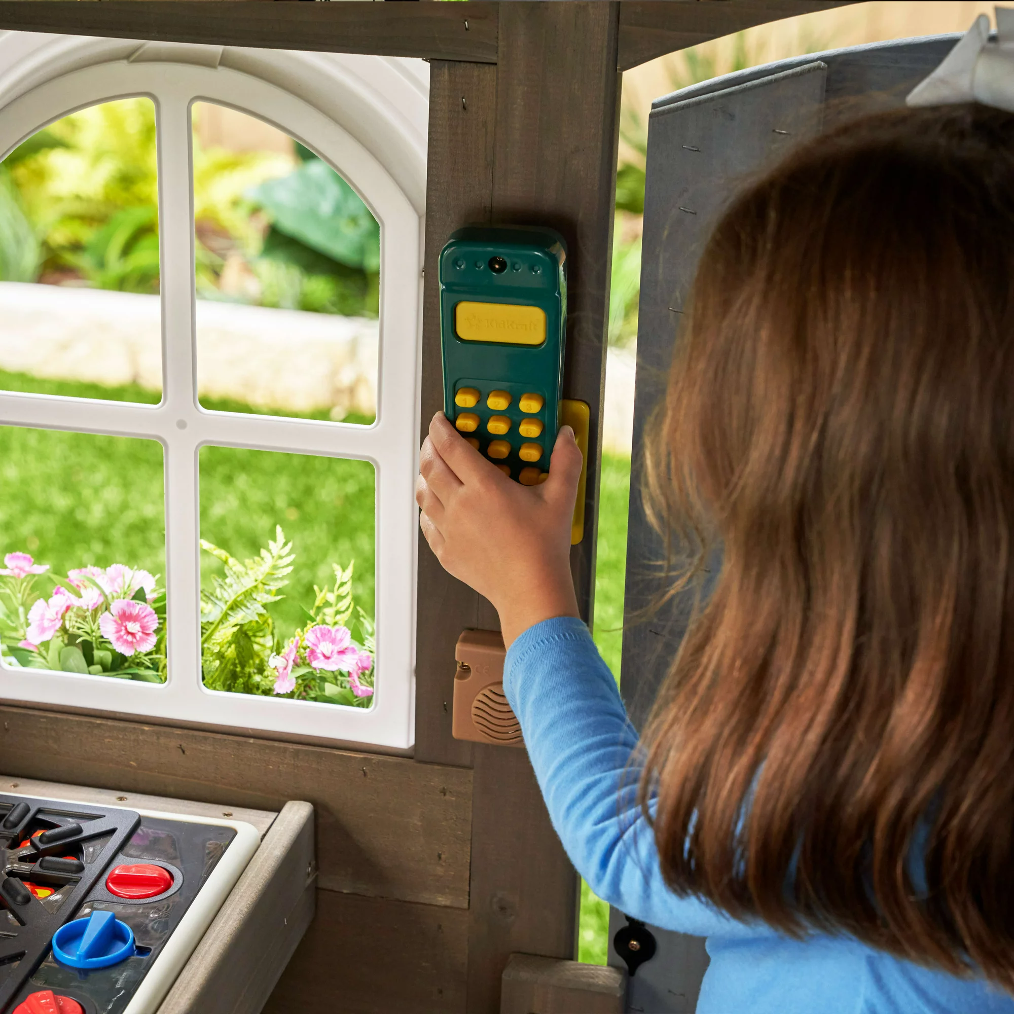 KidKraft Forestview II Wooden Outdoor Playhouse With Ringing Doorbell, Bench And Kitchen - Image 11