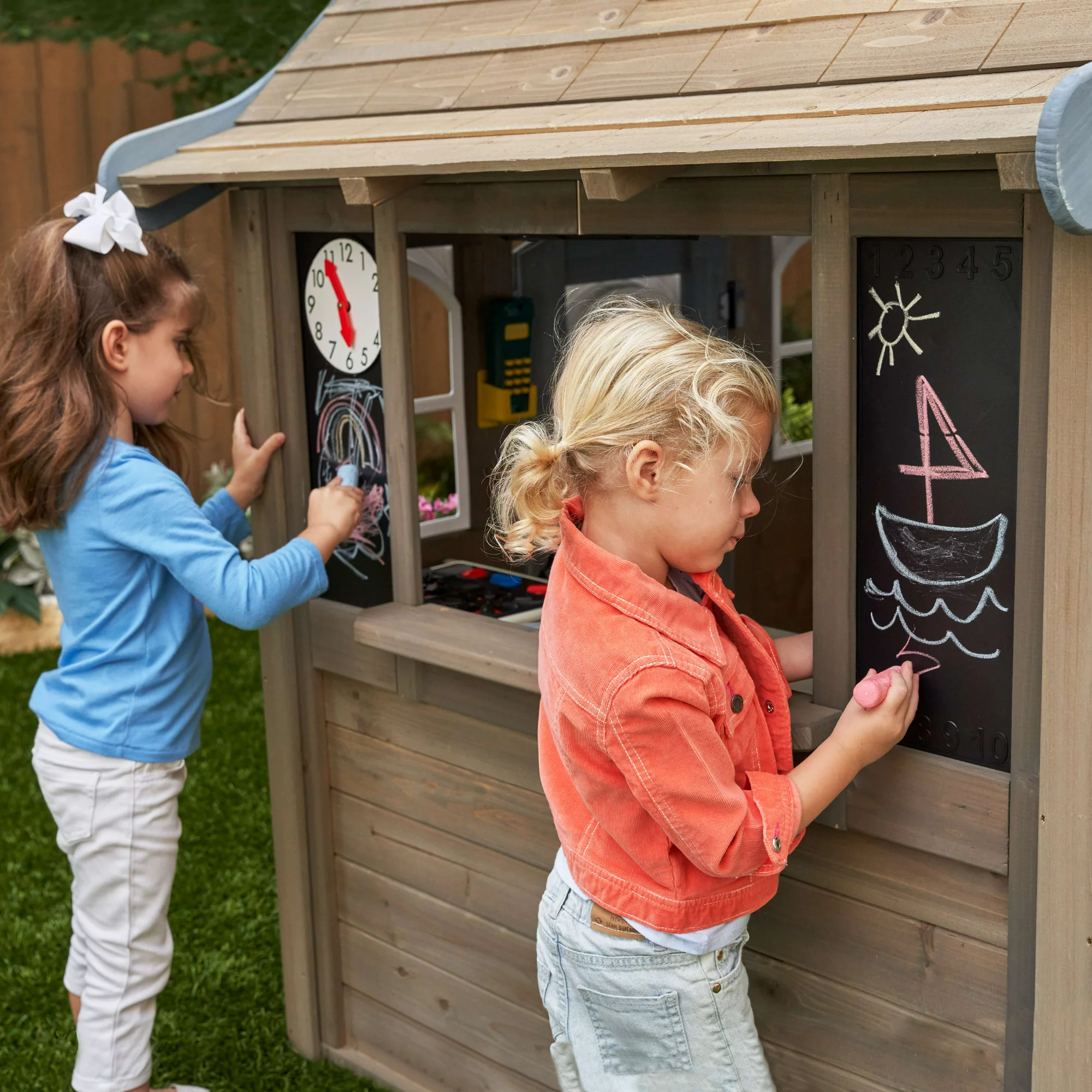 KidKraft Forestview II Wooden Outdoor Playhouse With Ringing Doorbell, Bench And Kitchen - Image 4