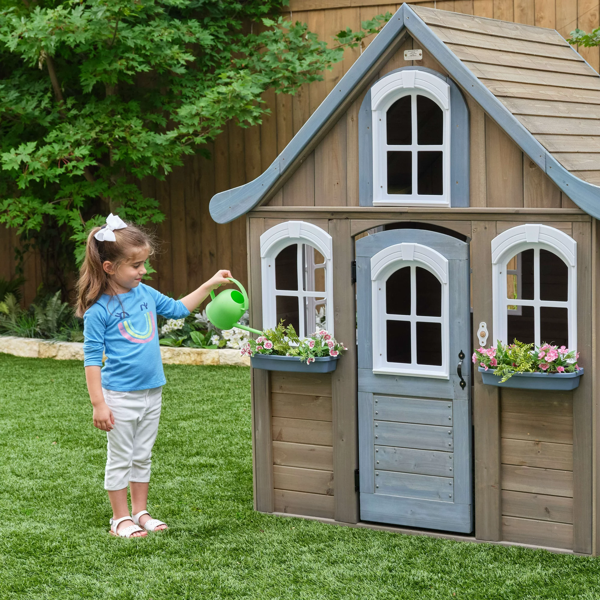 KidKraft Forestview II Wooden Outdoor Playhouse With Ringing Doorbell, Bench And Kitchen - Image 9