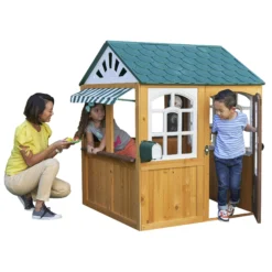 KidKraft Garden View Outdoor Wooden Playhouse With Ringing Doorbell, Mailbox & Chalkboard