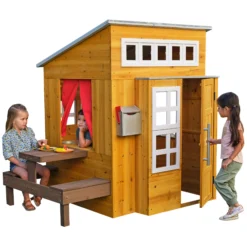KidKraft Modern Outdoor Wooden Playhouse With Picnic Table, Mailbox And Outdoor Grill