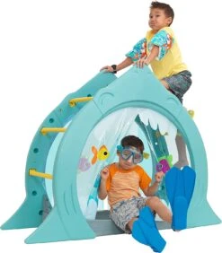 KidKraft Shark Escape Outdoor Toddler Climbing Toy With Ocean Theme Helps Build Gross Motor Skills, Gift For Ages 3-8 , Blue