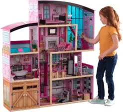 KidKraft Shimmer Mansion Wooden Dollhouse For 12-Inch Dolls With Lights & Sounds And 30-Piece Accessories, Gift For Ages 3+ , Pink