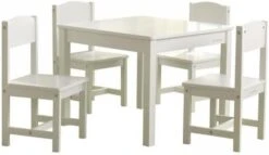 KidKraft Wooden Farmhouse Table & 4 Chairs Set, Children’s Furniture For Arts And Activity – White, Gift For Ages 3-8
