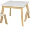 KidKraft Wooden Modern Table & 2 Chair Set, Children’s Furniture, White & Natural, Gift For Ages 3-8, 23.6 X 23.6 X 19
