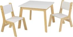 KidKraft Wooden Modern Table & 2 Chair Set, Children’s Furniture, White & Natural, Gift For Ages 3-8, 23.6 X 23.6 X 19