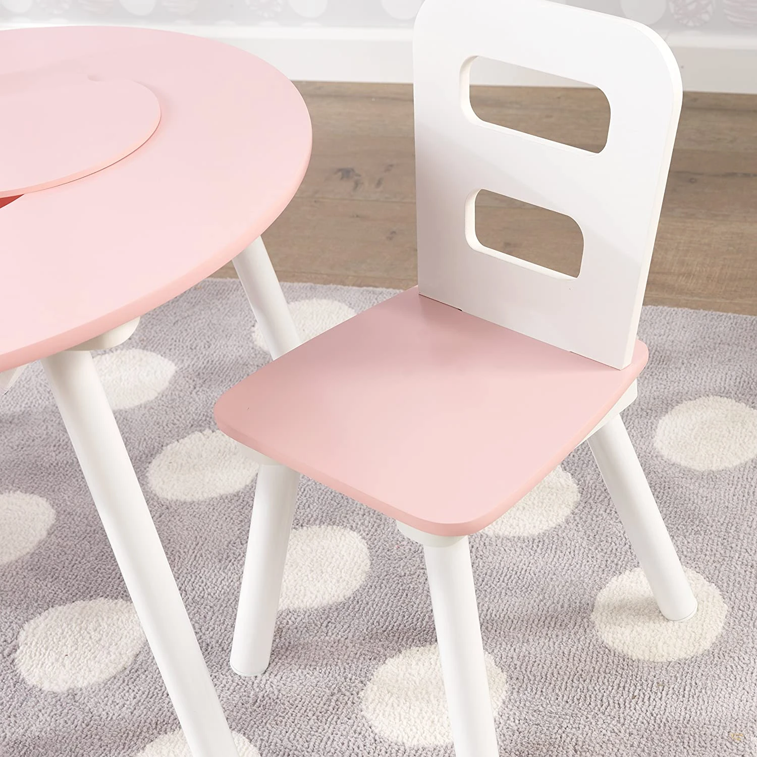 KidKraft Wooden Round Table & 2 Chair Set With Center Mesh Storage- Pink & White, 23.5 X 23.5 X 17.2 - Image 5