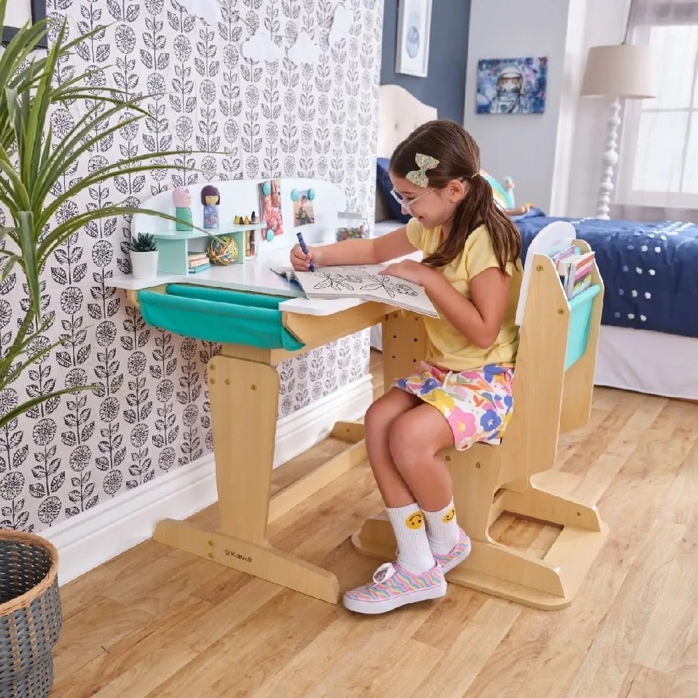 Kidkraft Grow Together™ Pocket Adjustable Desk With Hutch And Chair - Natural - Image 5
