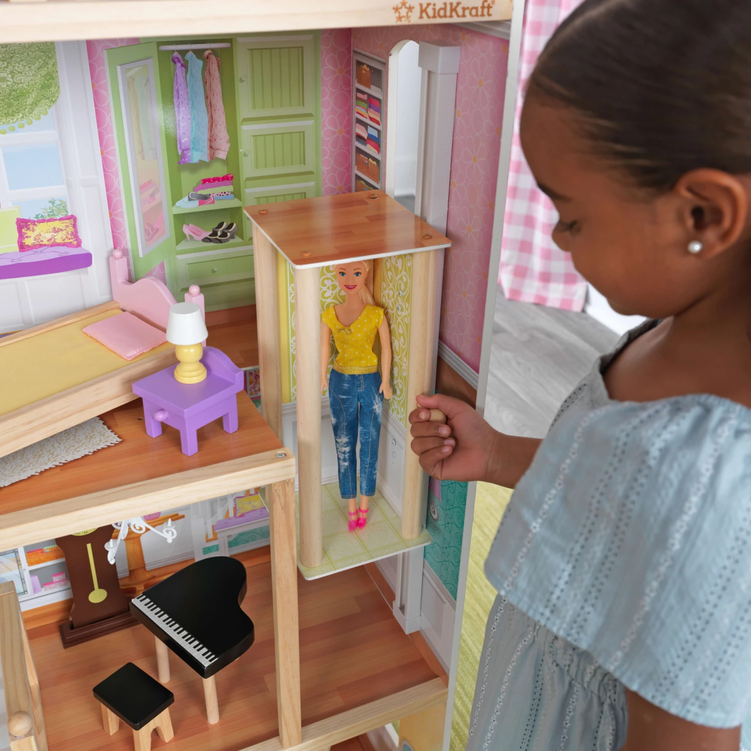 KidKraft Grand View Mansion Dollhouse With EZ Kraft Assembly™, Elevator And 34 Accessories - Image 5
