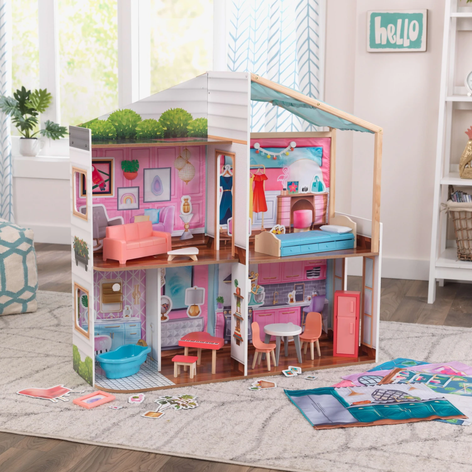 KidKraft Designed By Me™: Magnetic Makeover Wooden Dollhouse With Accessories - Image 4