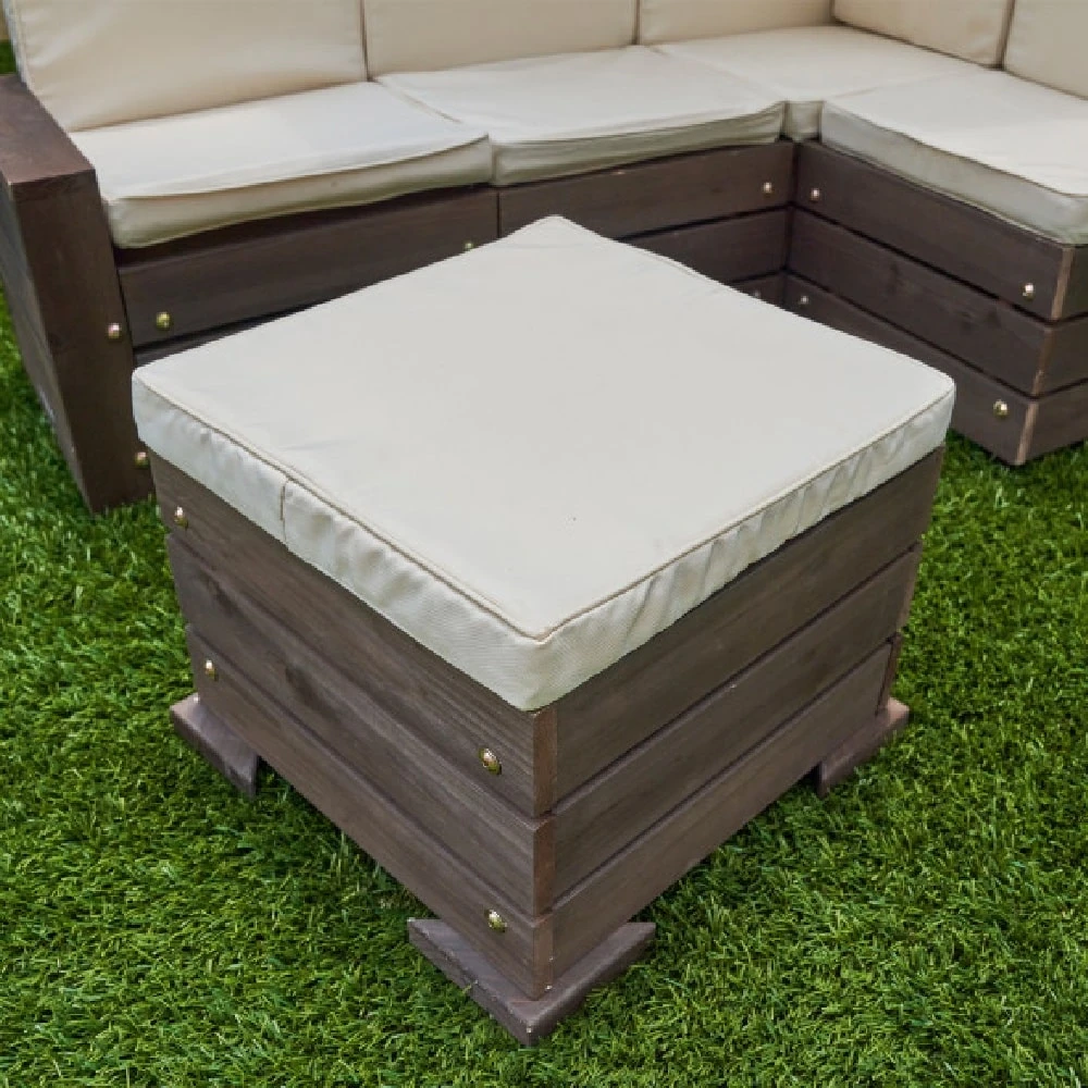 KidKraft Outdoor Sectional Ottoman And Umbrella Set - Bear Brown And Beige - Image 6