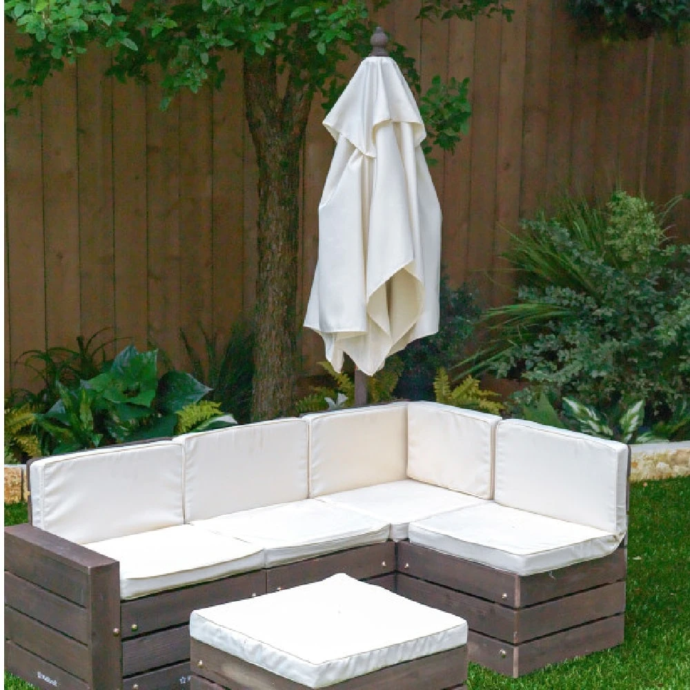 KidKraft Outdoor Sectional Ottoman And Umbrella Set - Bear Brown And Beige - Image 10