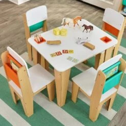 Kidkraft Pocket Storage Table And 4 Chair Set - Natural